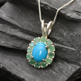 Turquoise Necklace - Natural Turquoise Pendant - Emerald Flower Necklace