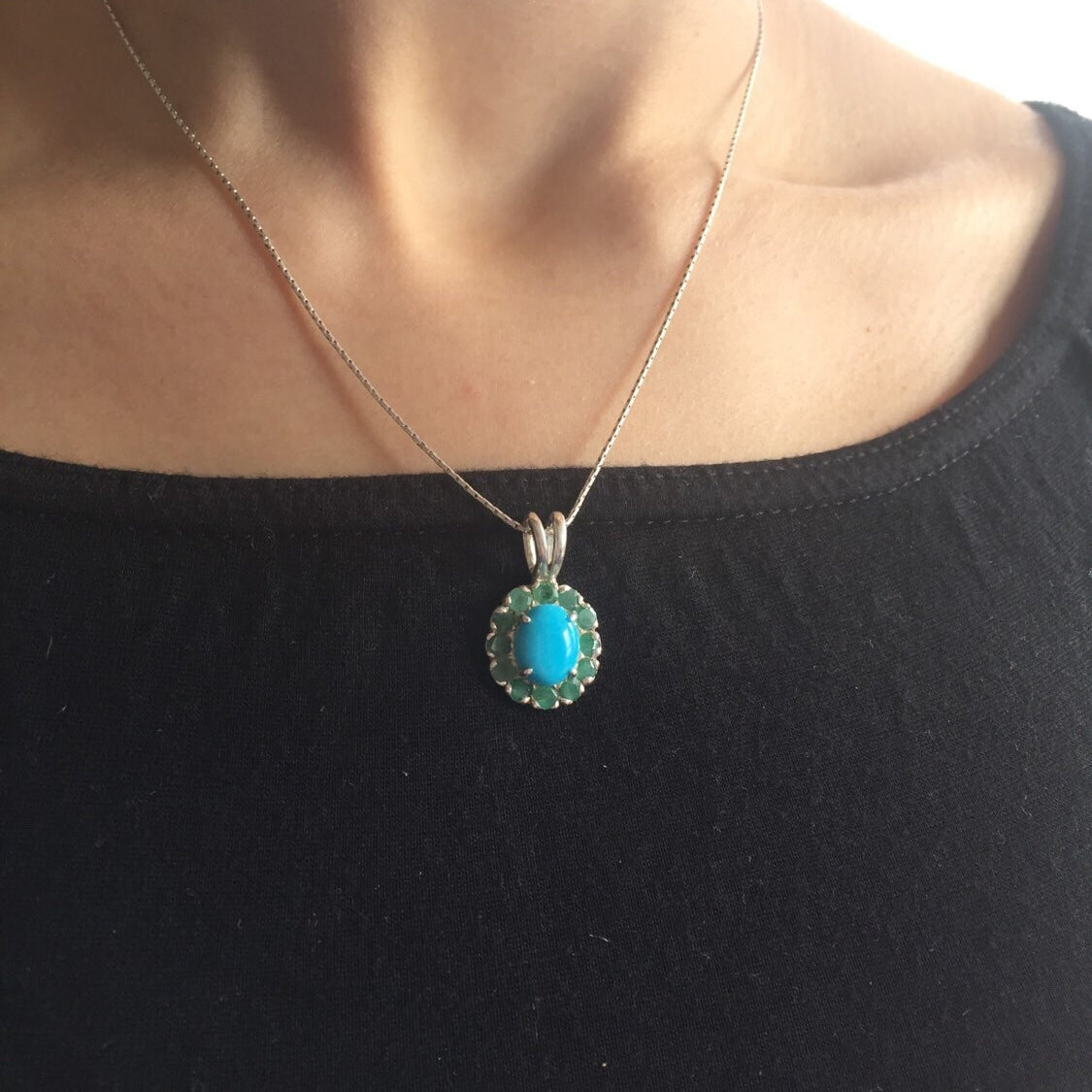 Turquoise Pendant, Natural Turquoise, Emerald Pendant, Natural Emerald, Arizona Turquoise, Real Turquoise, May Birthstone, December Stone