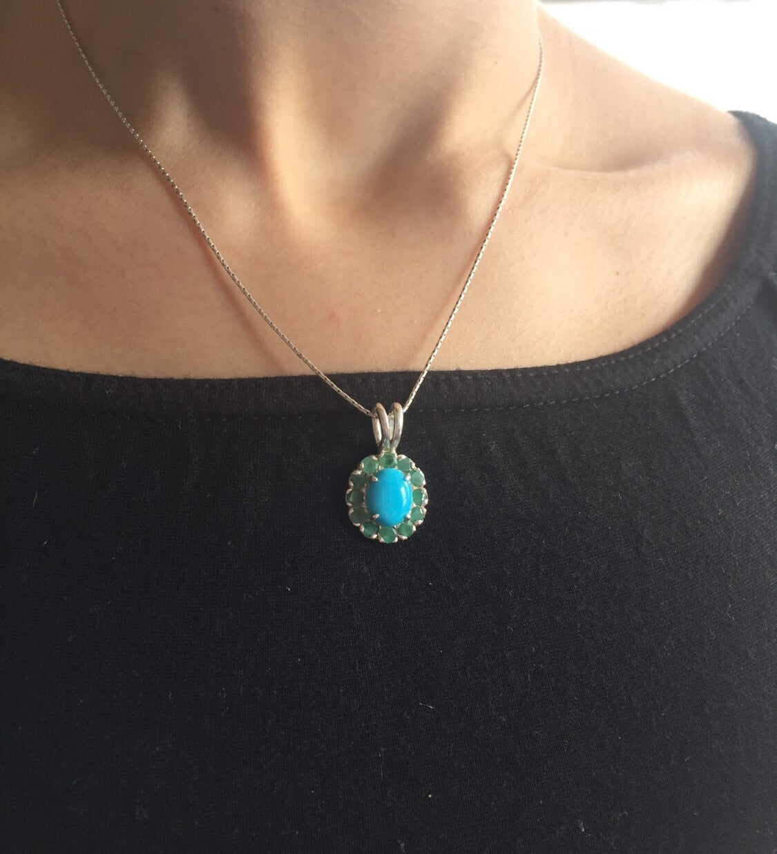 Turquoise Pendant, Natural Turquoise, Emerald Pendant, Natural Emerald, Arizona Turquoise, Real Turquoise, May Birthstone, December Stone