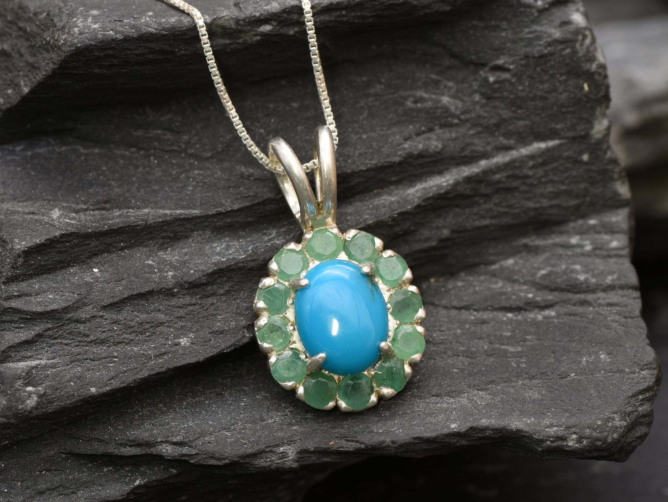 Turquoise Pendant, Natural Turquoise, Emerald Pendant, Natural Emerald, Arizona Turquoise, Real Turquoise, May Birthstone, December Stone