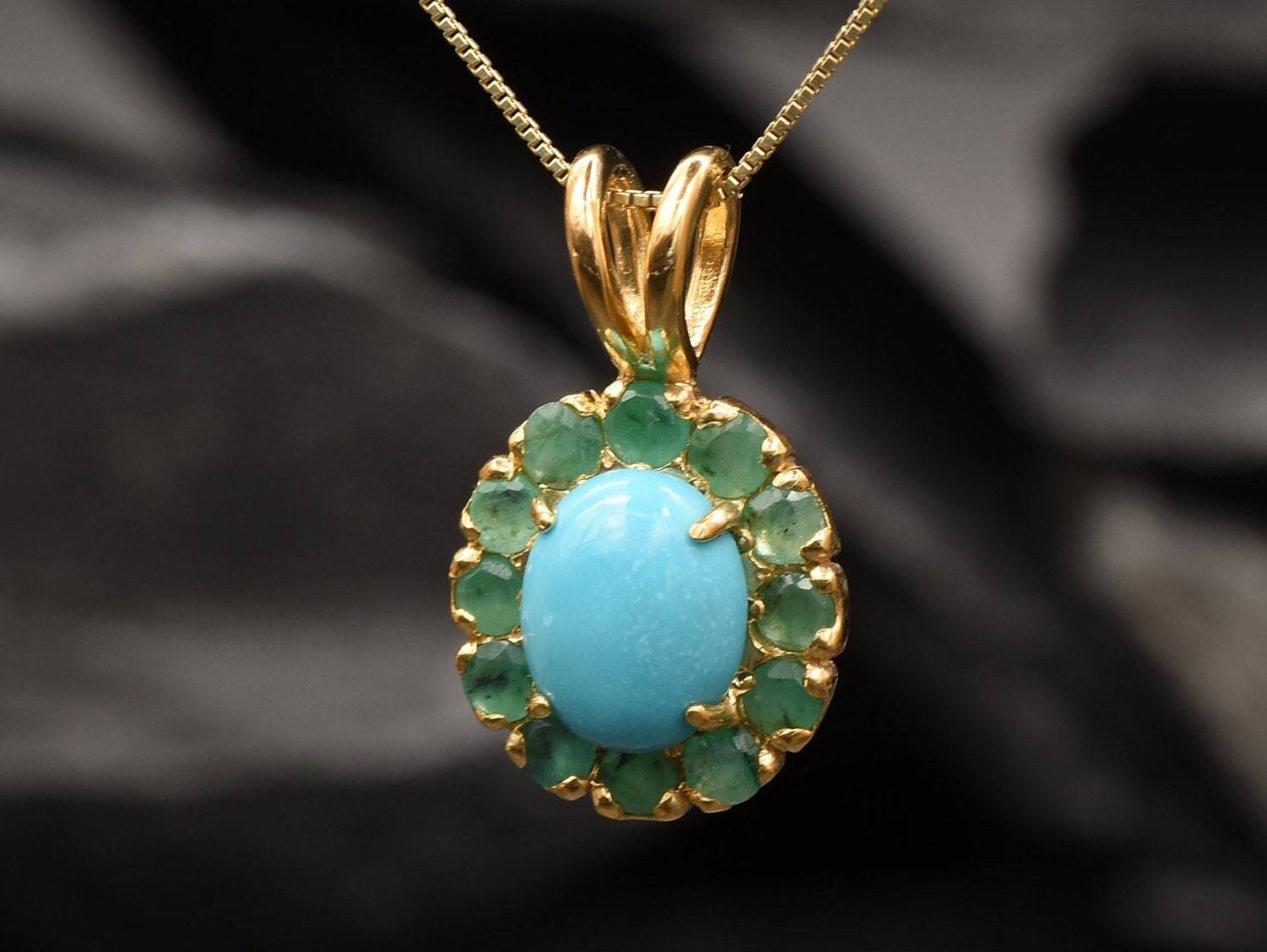 Turquoise Pendant, Natural Turquoise, Emerald Pendant, Natural Emerald, Arizona Turquoise, Real Turquoise, May Birthstone, December Stone(1)