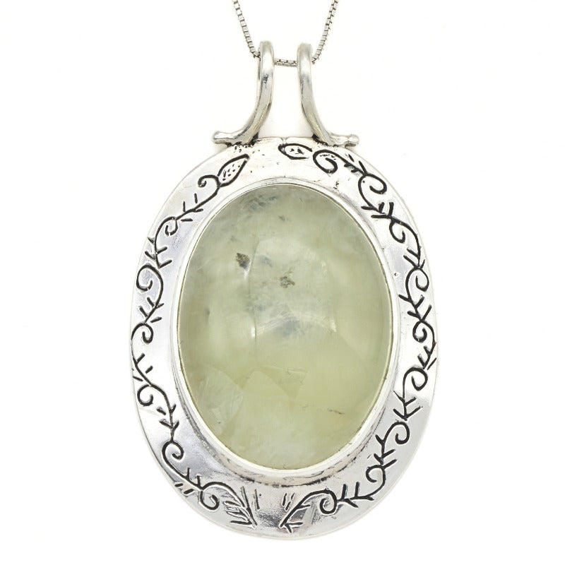 Prehnite pendant, Healing Crystals, Vintage Pendant, Roman Pendant, Birthstone Pendant, Green Stone, Huge Pendant, Sterling Silver