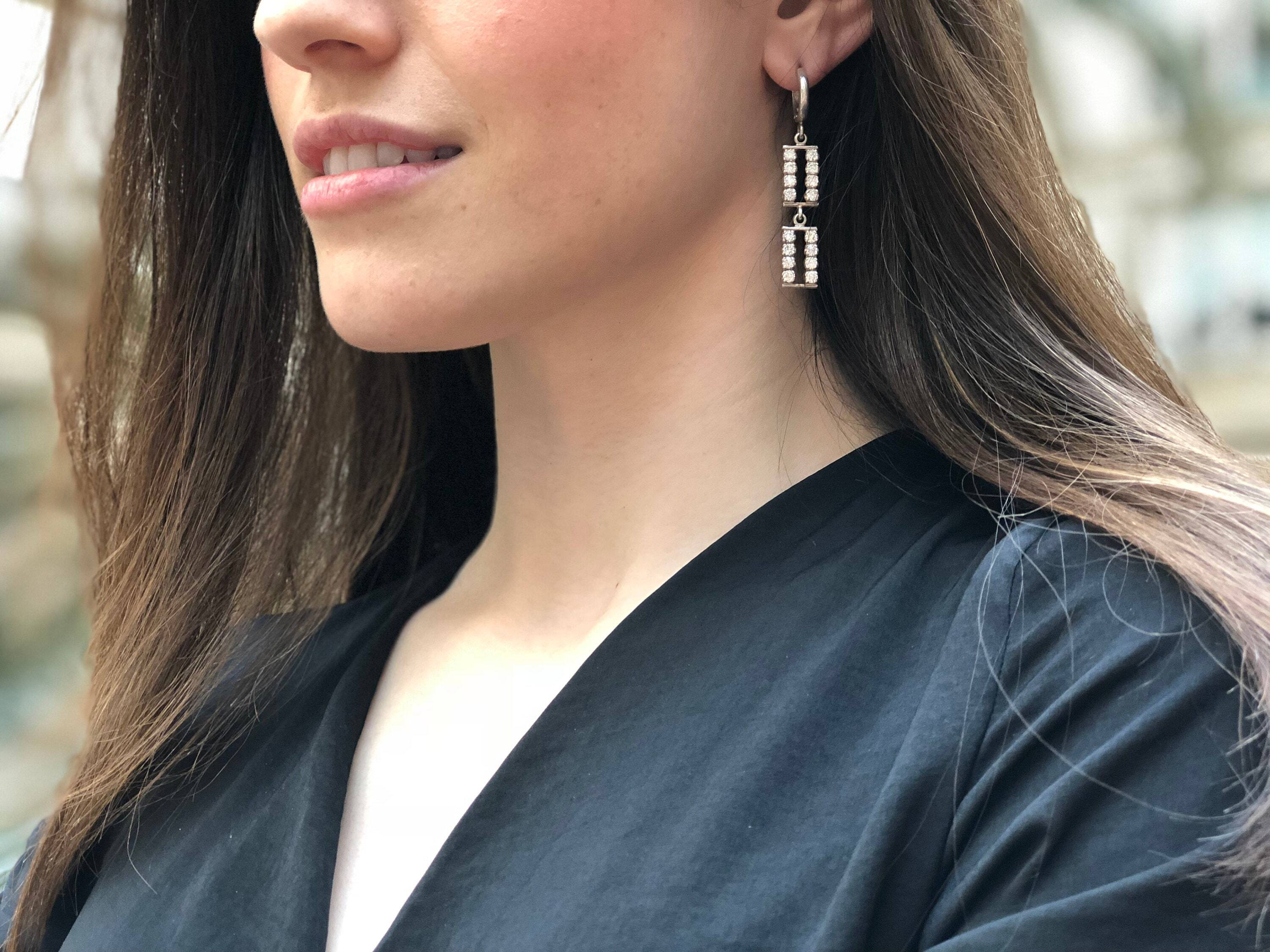 Diamond Earrings, Created Diamond, Vintage Earrings, Bridal Long Earrings, White Diamond, Cz Diamond Earrings, Silver Earrings, Diamond