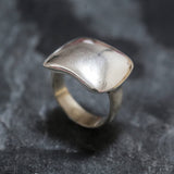 Modern Signet Ring - Statement Silver Ring - Curved Plate Ring