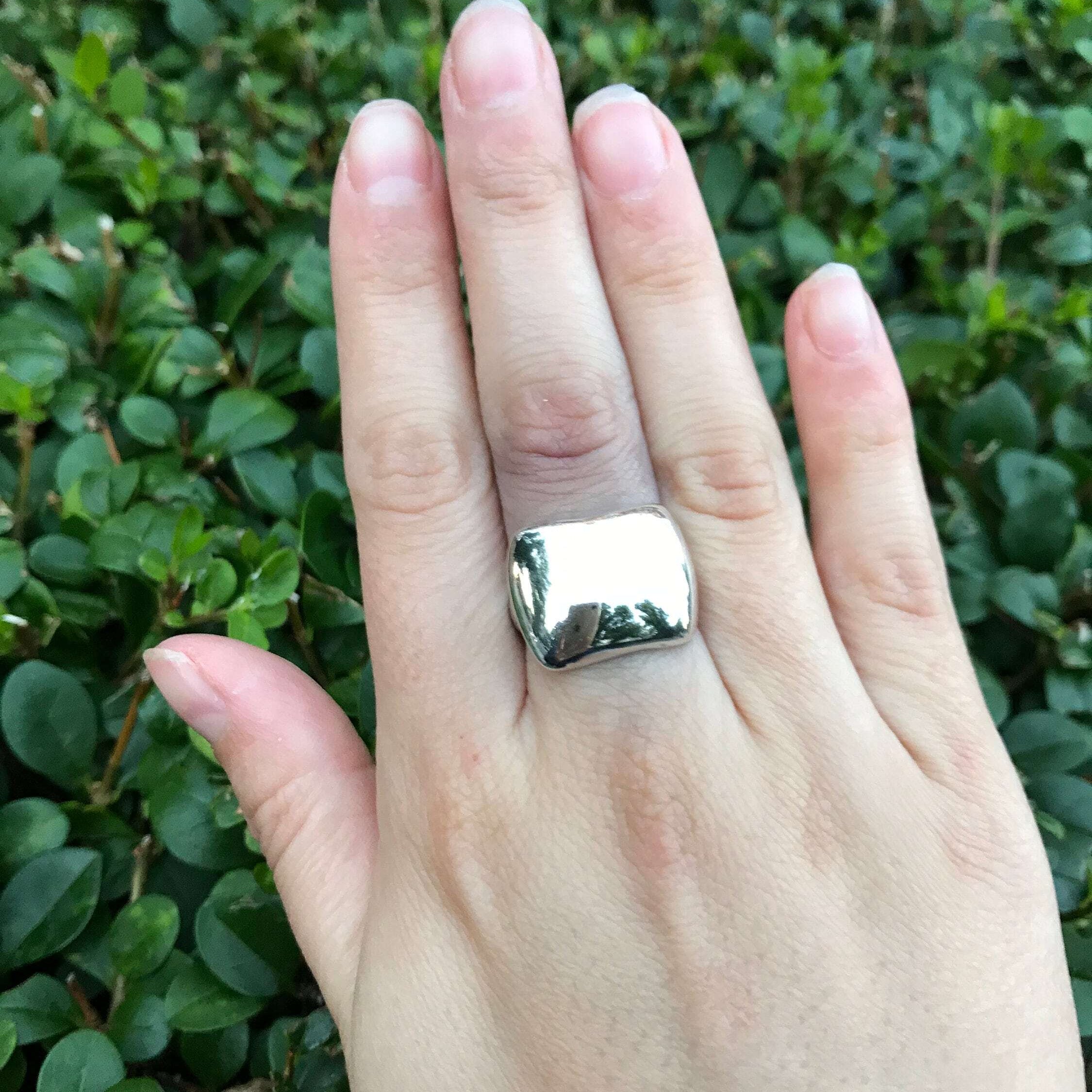 Artistic Ring, Statement Ring, Solid Silver Ring, Mirror Ring, Smooth Silver Ring, Large Ring, Flat Ring, Boho Ring, Sterling Silver Ring