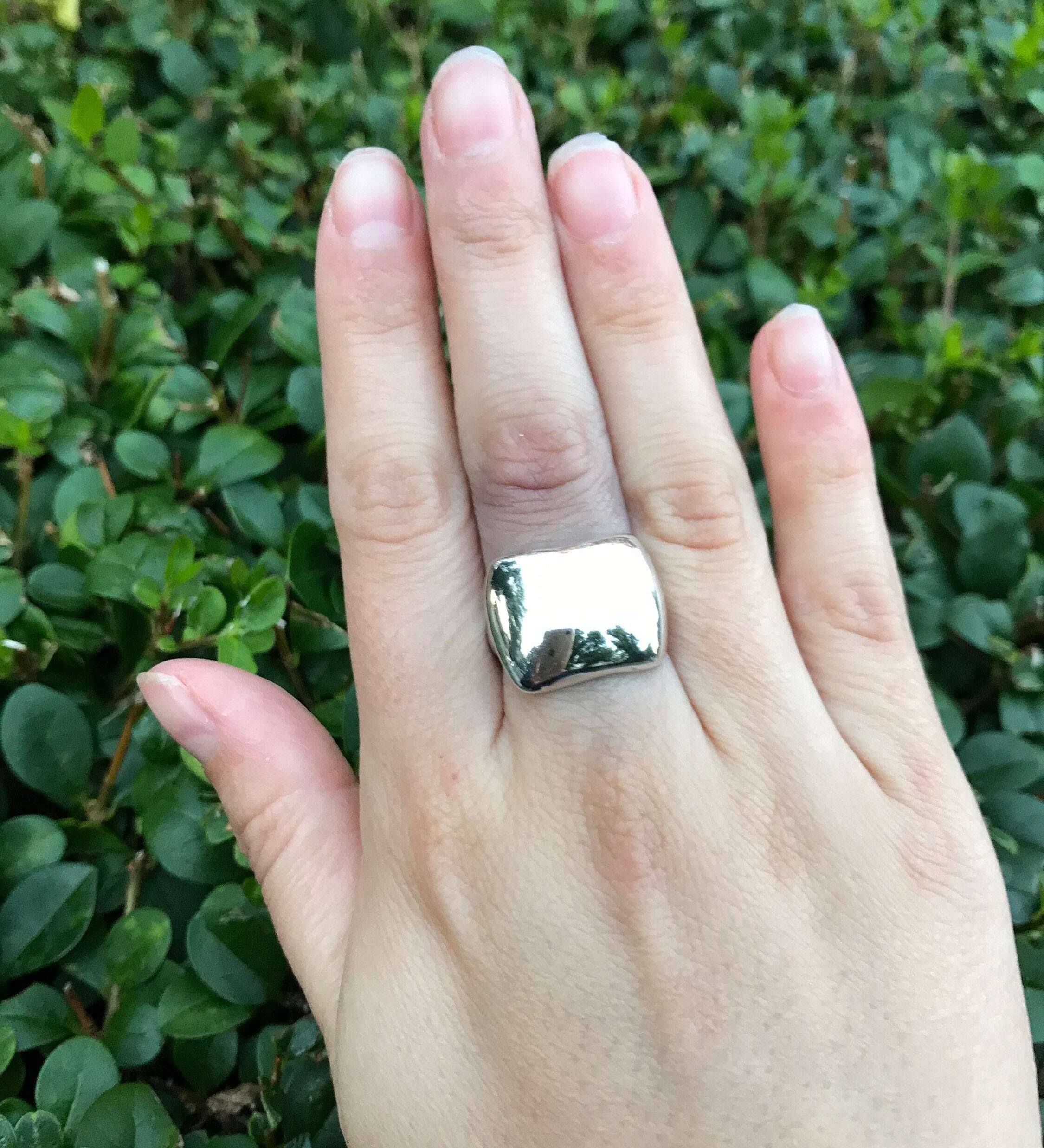 Artistic Ring, Statement Ring, Solid Silver Ring, Mirror Ring, Smooth Silver Ring, Large Ring, Flat Ring, Boho Ring, Sterling Silver Ring