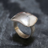 Modern Signet Ring - Statement Silver Ring - Curved Plate Ring