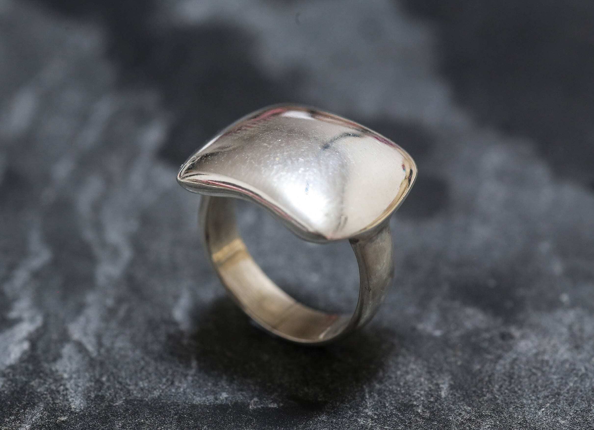 Artistic Ring, Statement Ring, Solid Silver Ring, Mirror Ring, Smooth Silver Ring, Large Ring, Flat Ring, Boho Ring, Sterling Silver Ring