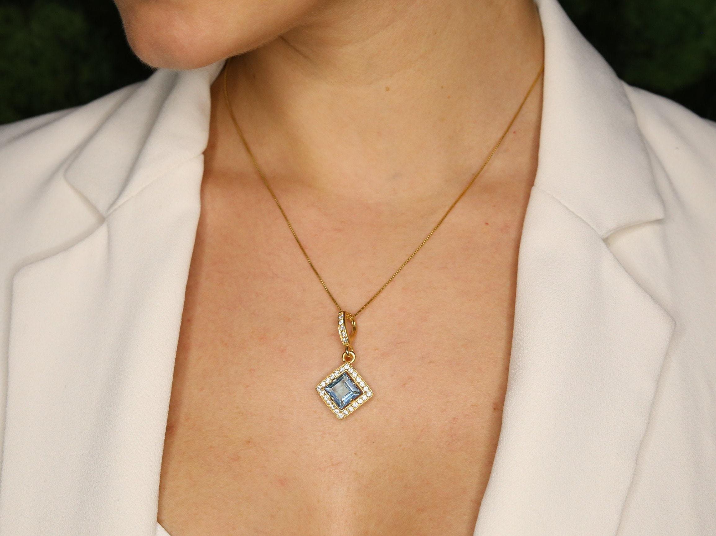 Blue Topaz Pendant, Natural Blue Topaz, December Birthstone, Vintage Topaz Pendant, Vintage Pendant, Topaz Necklace, 925 Silver, Blue Topaz(1)