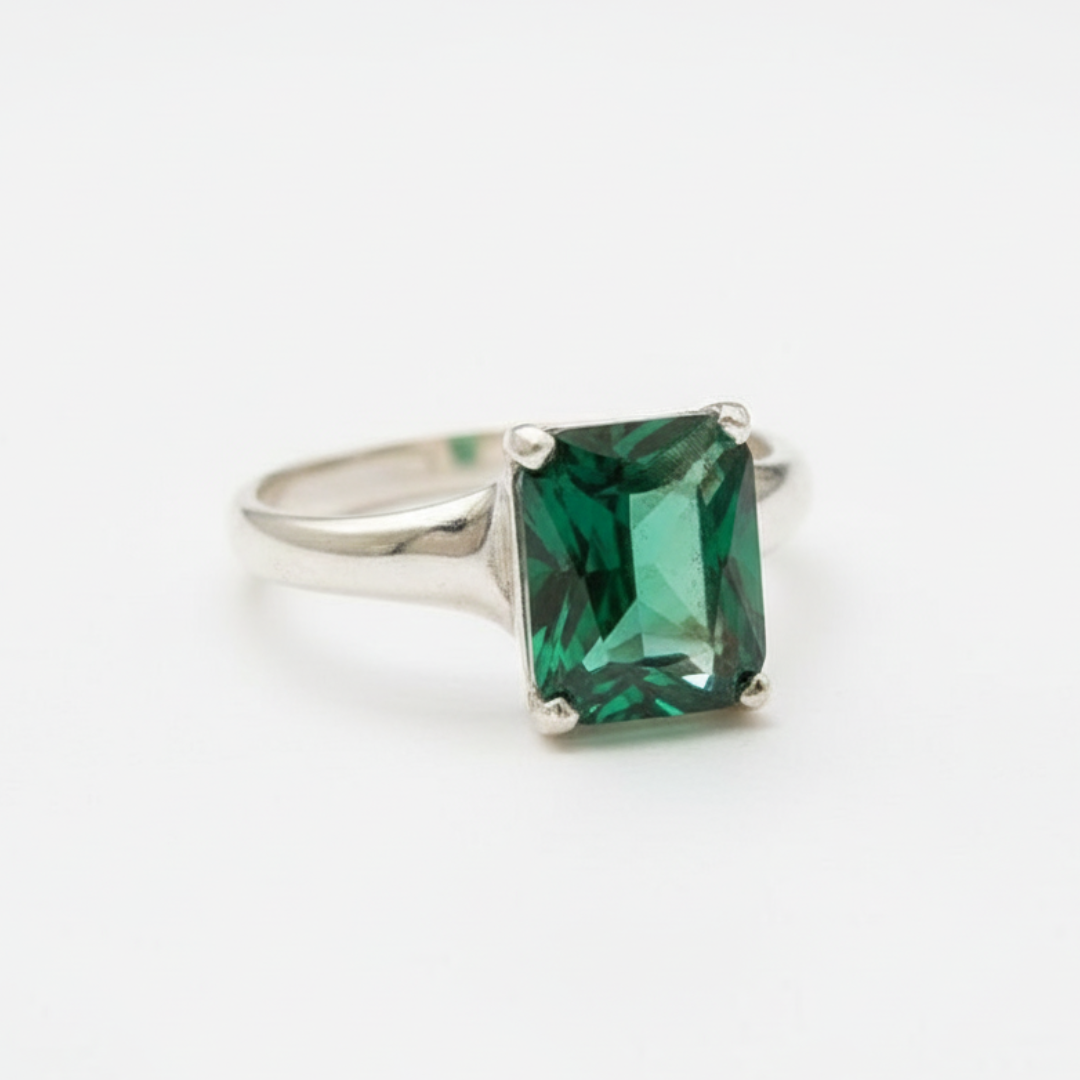 Crafted in 925 Sterling Silver, this Created Emerald Ring is a beautiful May birthstone gift for daily wear and celebrations.