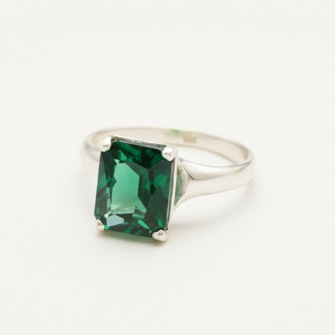 Stylish Created Emerald Ring in 925 Sterling Silver, a stunning May birthstone gift for any special event or casual wear.