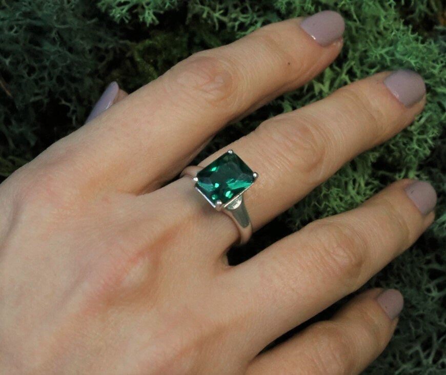 Emerald Cut Emerald Ring Bridal Set Art Deco Diamond Eternity Band 14K  Yellow Gold
