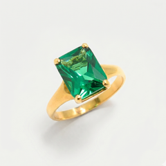 Created Emerald Ring made in 18k Gold Vermeil with Emerald Created Green Emerald in Solitaire setting, May Birthstone gift idea, symbolizes, ideal for everyday wear and perfect for birthday gifting and special occasions.