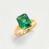 Created Emerald Ring made in 18k Gold Vermeil with Emerald Created Green Emerald in Solitaire setting, May Birthstone gift idea, symbolizes, ideal for everyday wear and perfect for birthday gifting and special occasions.