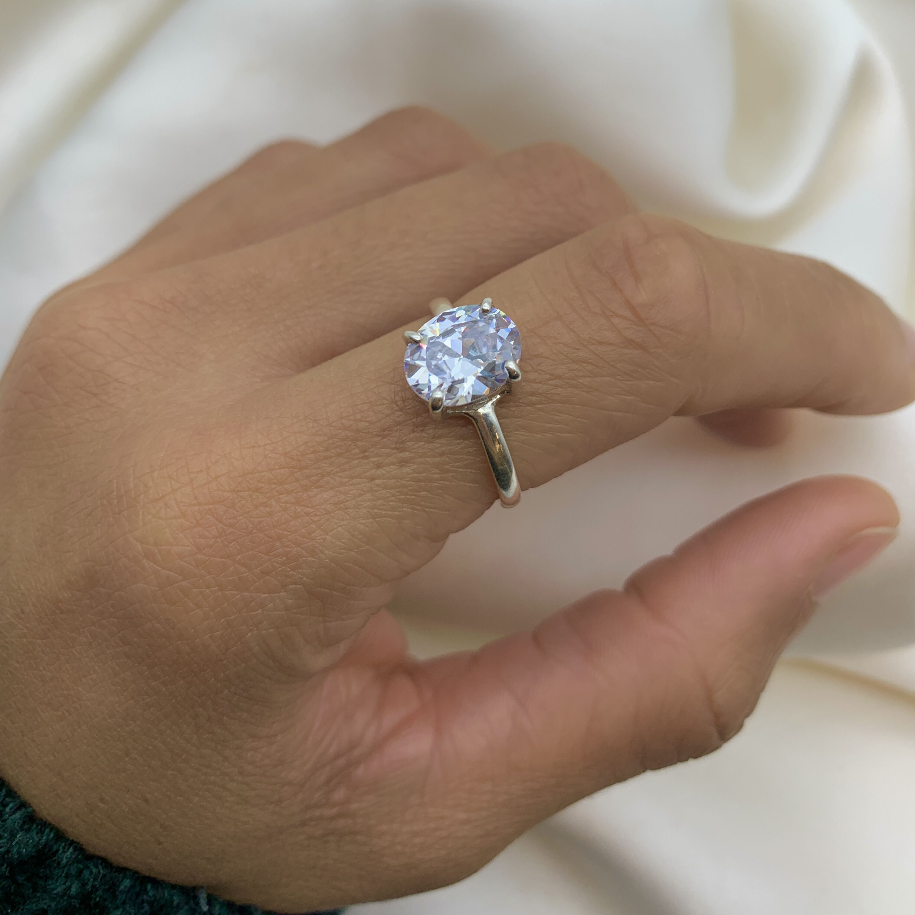 Diamond Ring, Created CZ Diamond, Solitaire Ring, 3 Carat Ring, Oval Cut Ring, Sparkly Ring, Engagement Ring, Proposal Ring, Solid Silver