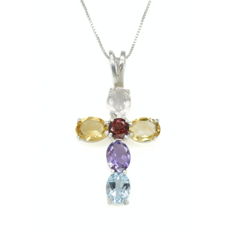 Cross Pendant, Topaz Pendant, Multistone Pendant, Birthstone Pendant,