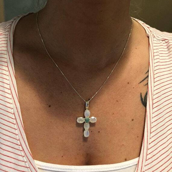 Cross Pendant, Topaz Pendant, Multistone Pendant, Birthstone Pendant, Vintage Pendant, Silver Pendant, Natural Gem Pendant, Cross Design