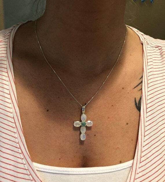 Cross Pendant, Topaz Pendant, Multistone Pendant, Birthstone Pendant, Vintage Pendant, Silver Pendant, Natural Gem Pendant, Cross Design