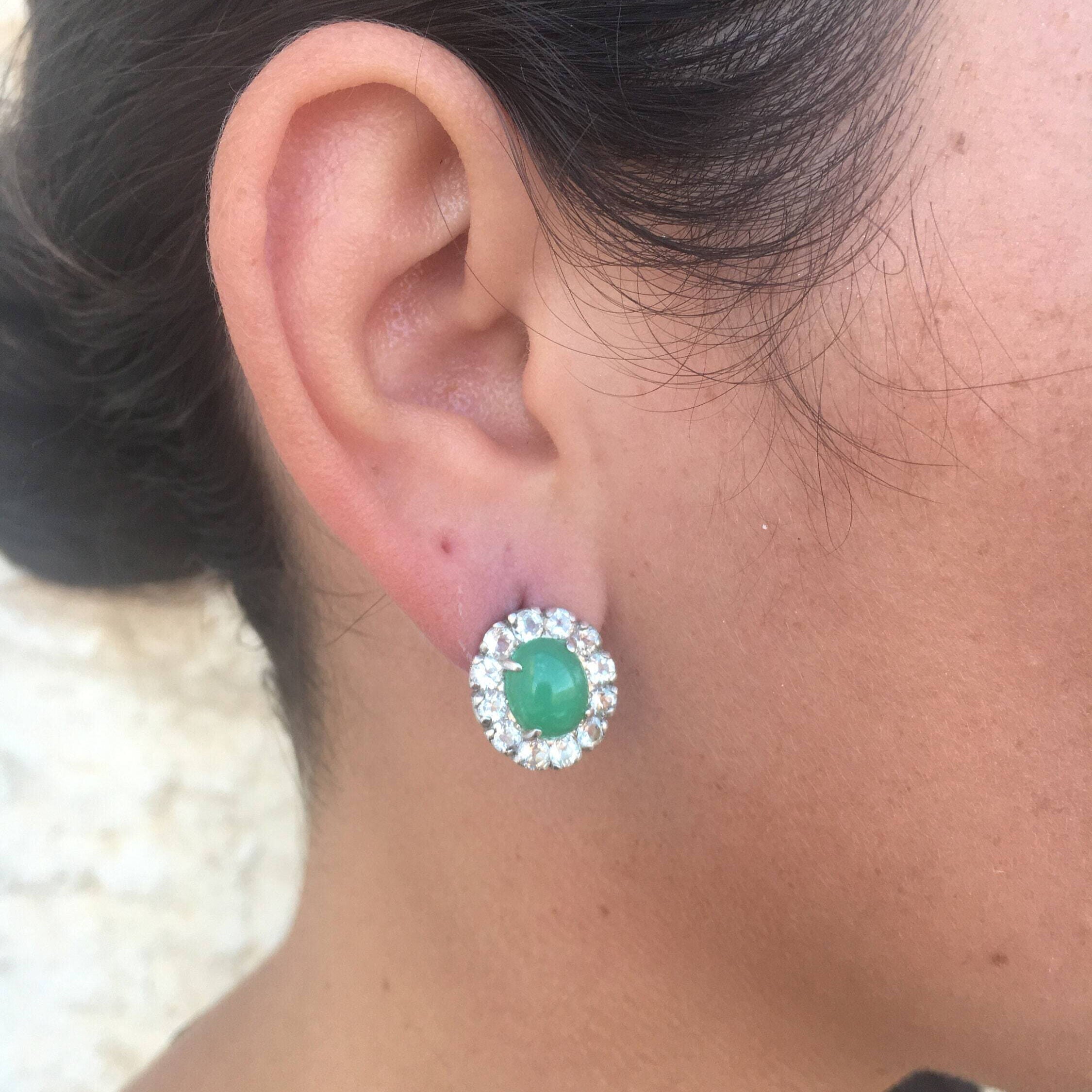 Chrysoprase Earrings, Natural Chrysoprase, May Birthstone, Vintage Earrings, Victorian Green Earring, Solid Silver Earrings, Chrysoprase