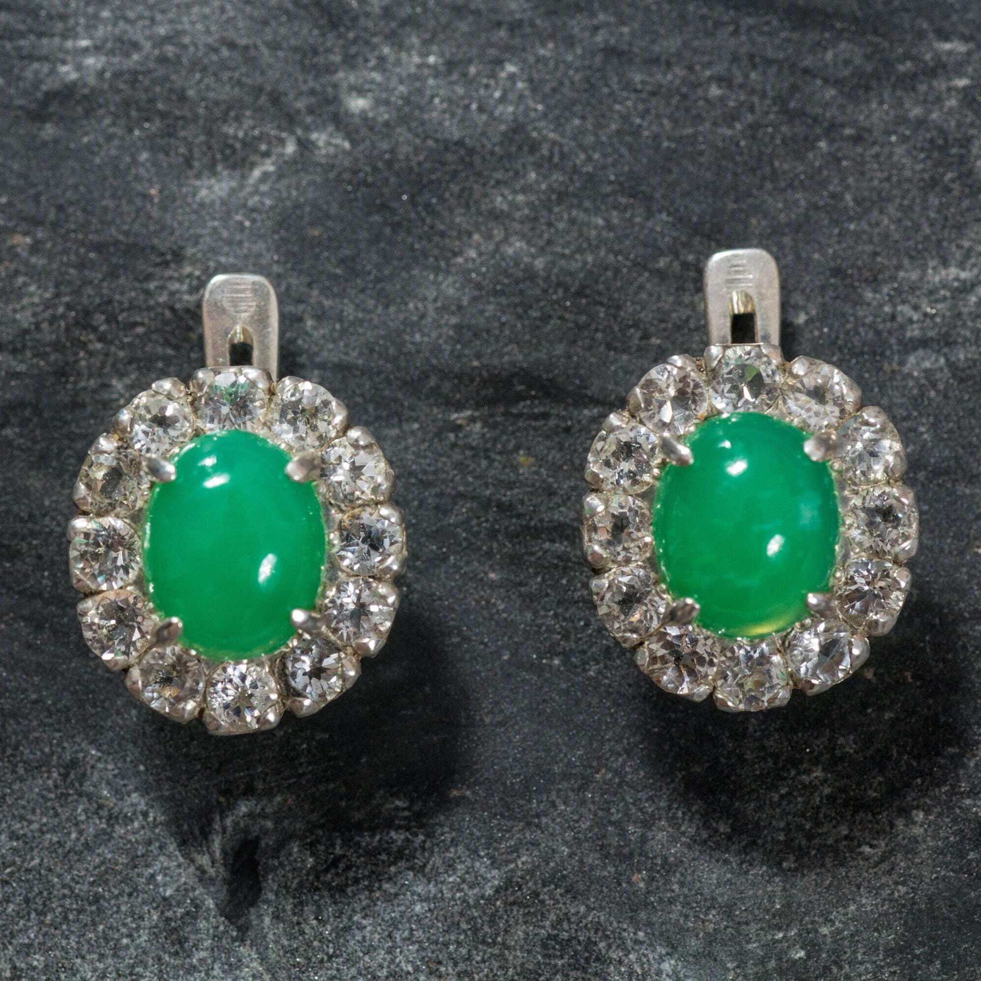 Chrysoprase Earrings, Natural Chrysoprase, May Birthstone, Vintage Earrings, Victorian Green Earring, Solid Silver Earrings, Chrysoprase