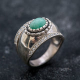 Vintage Emerald Ring, Bezel Ring, Natural Emerald Ring, Vintage Silver Ring, Wide Ring, May Birthstone Ring, Real Emerald Ring, Solid Silver (600375262)