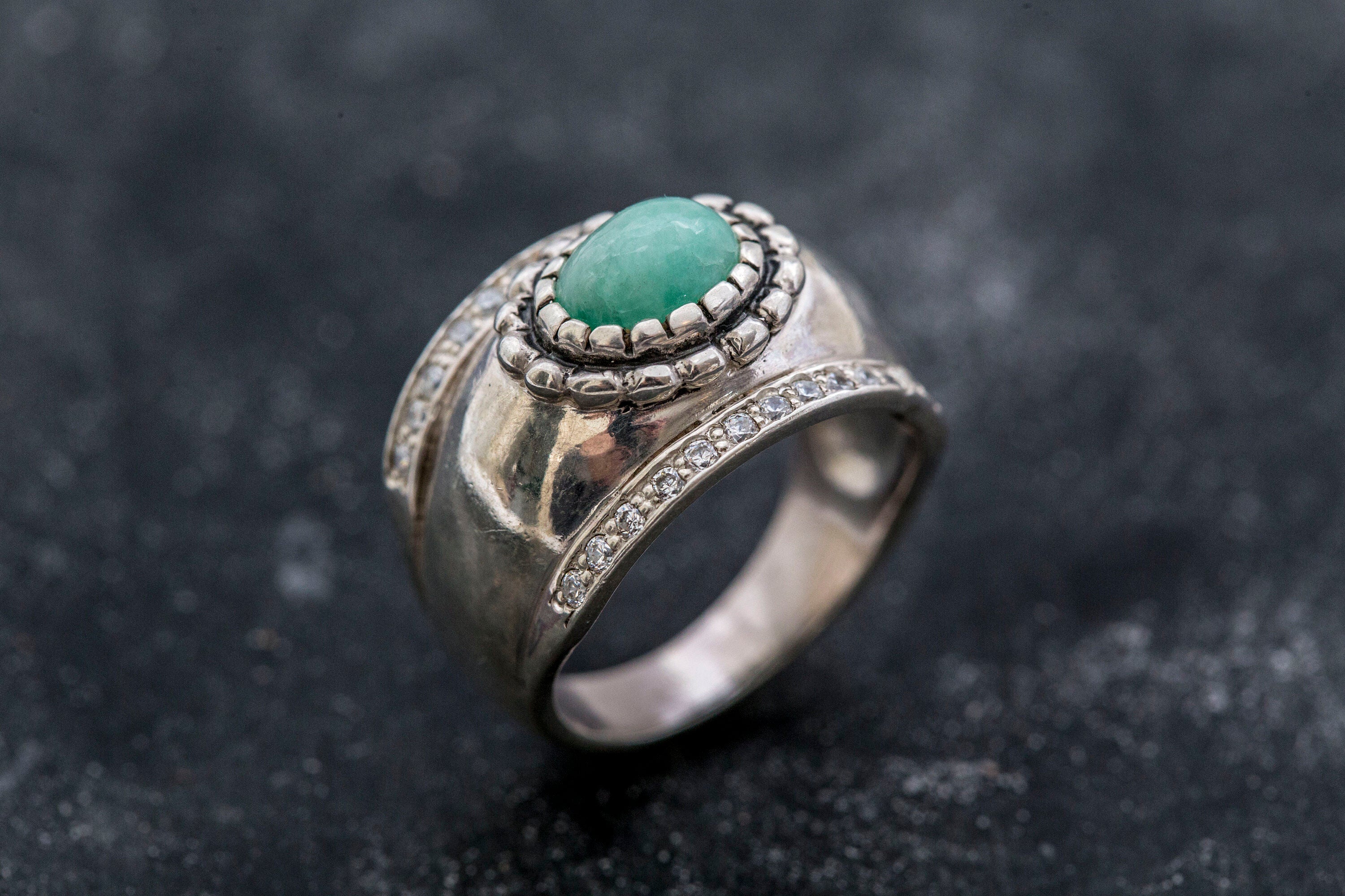 Vintage Emerald Ring, Bezel Ring, Natural Emerald Ring, Vintage Silver Ring, Wide Ring, May Birthstone Ring, Real Emerald Ring, Solid Silver (600375262)