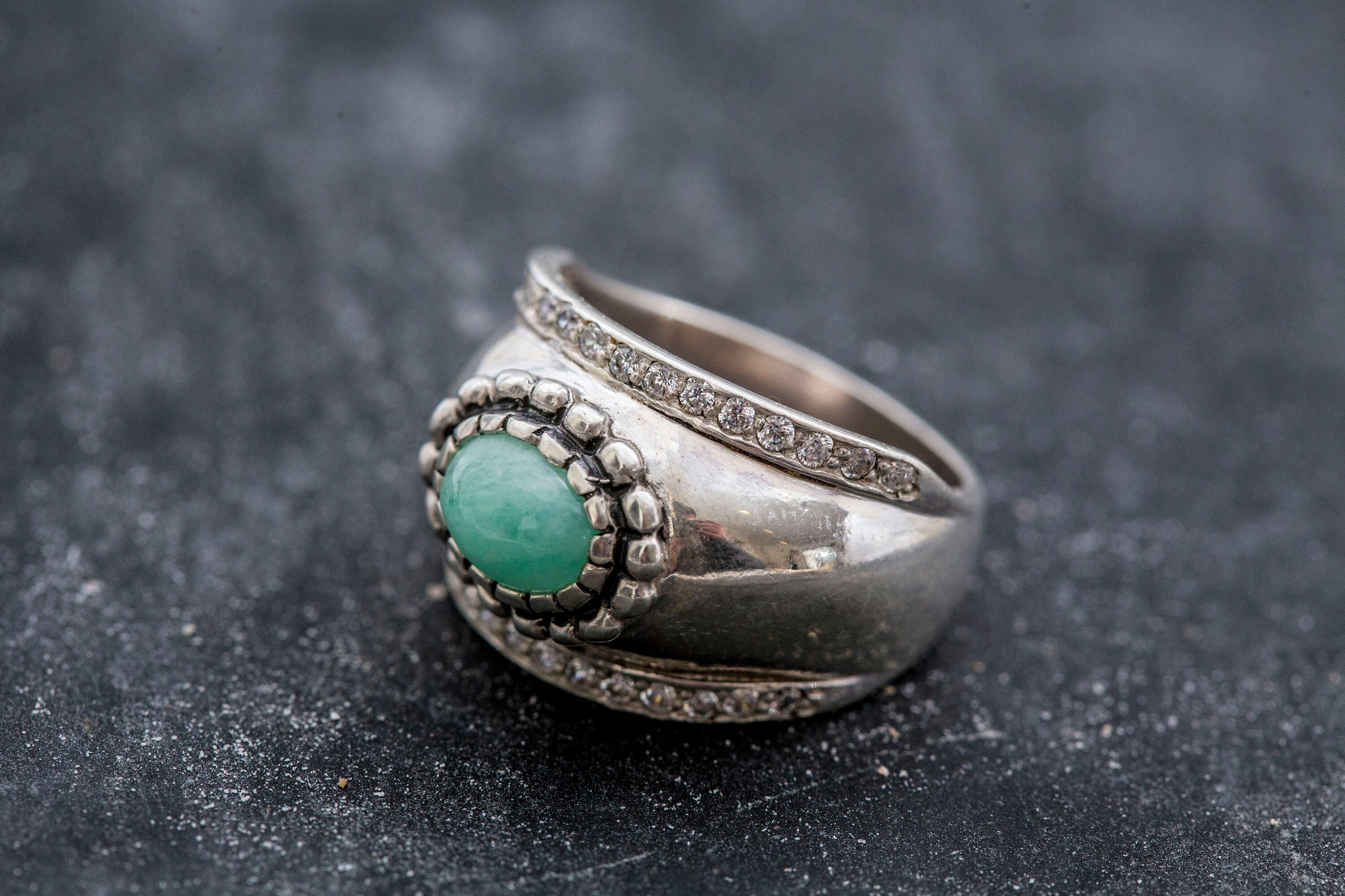 Vintage Emerald Ring, Bezel Ring, Natural Emerald Ring, Vintage Silver Ring, Wide Ring, May Birthstone Ring, Real Emerald Ring, Solid Silver (600375262)