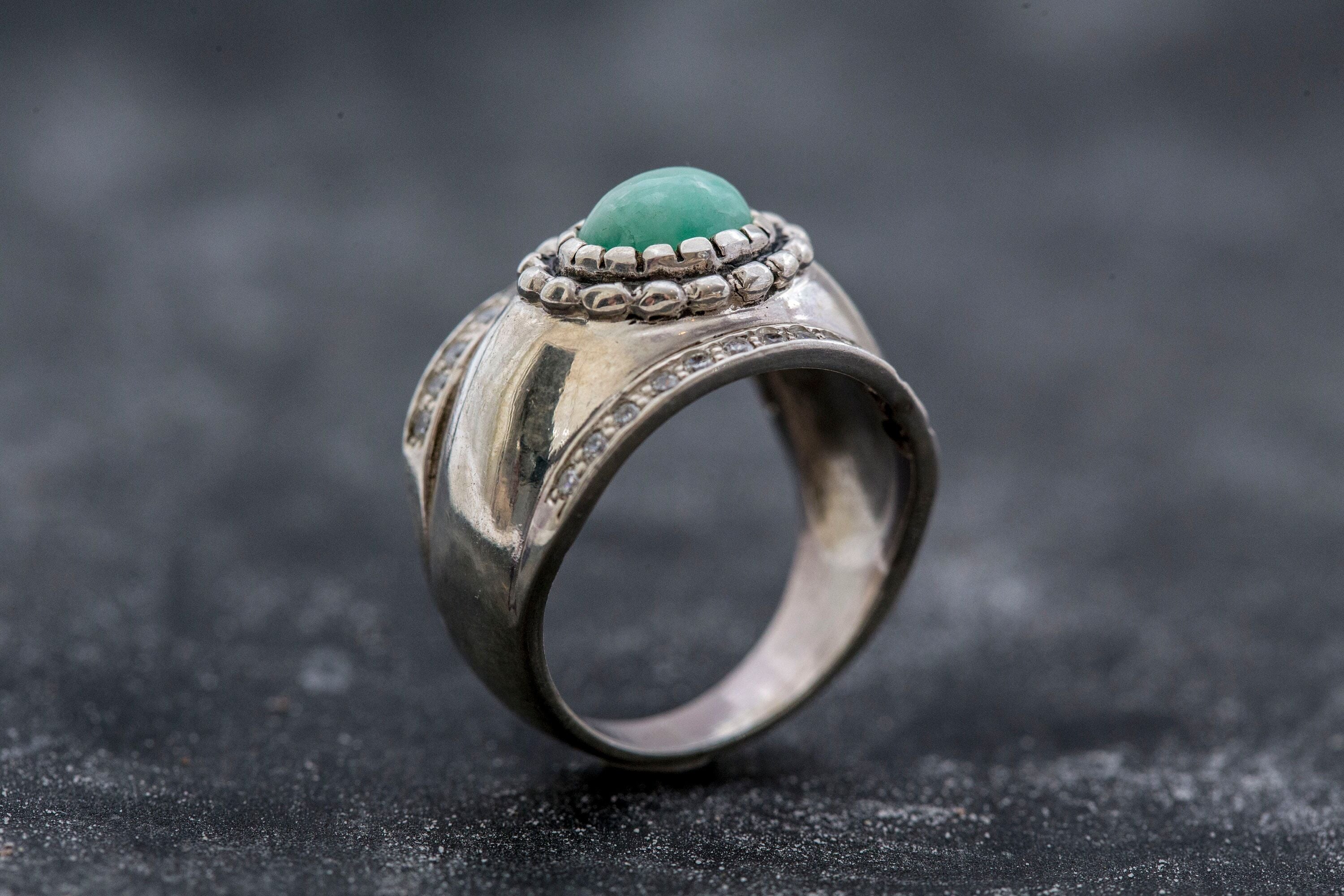 Vintage Emerald Ring, Bezel Ring, Natural Emerald Ring, Vintage Silver Ring, Wide Ring, May Birthstone Ring, Real Emerald Ring, Solid Silver (600375262)