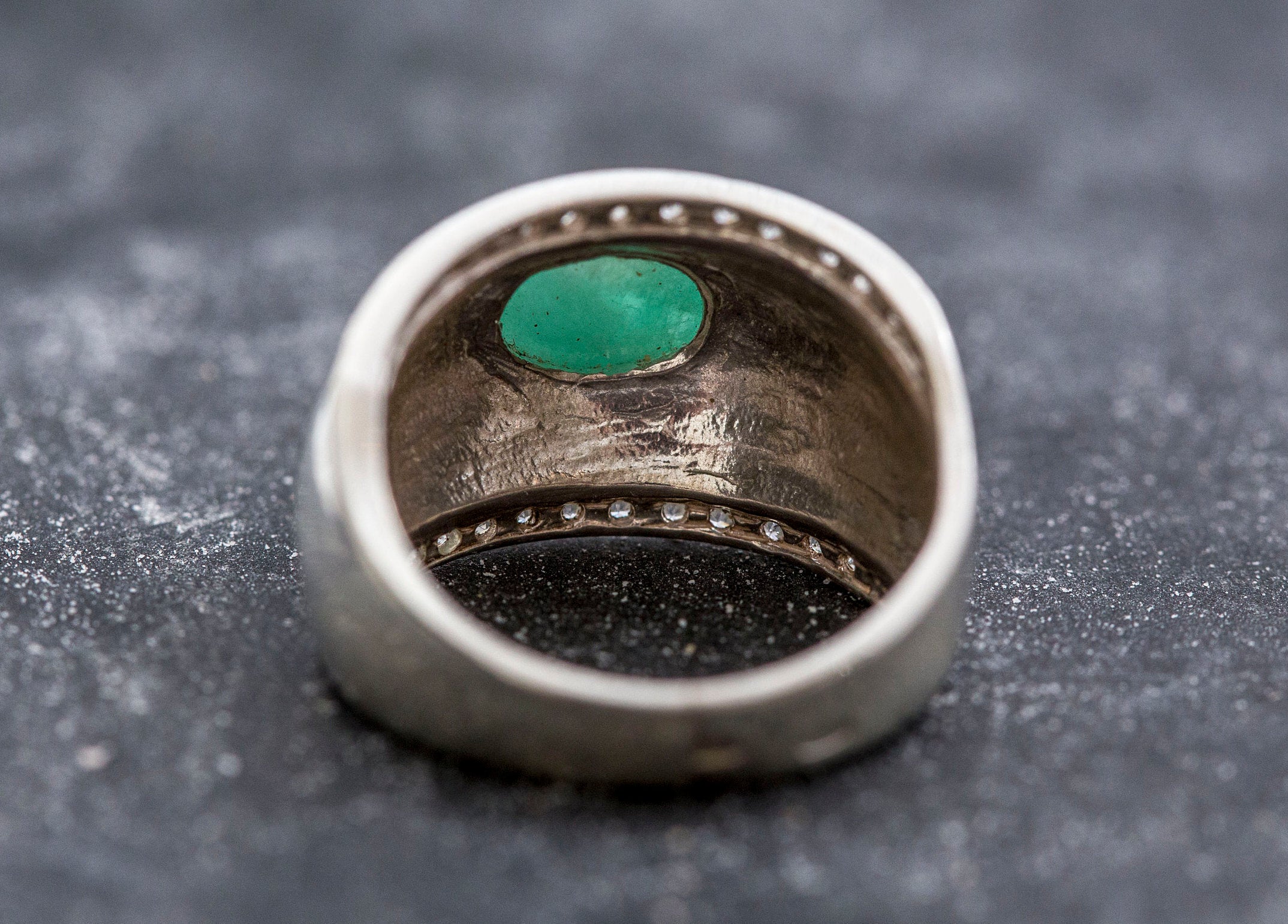 Vintage Emerald Ring, Bezel Ring, Natural Emerald Ring, Vintage Silver Ring, Wide Ring, May Birthstone Ring, Real Emerald Ring, Solid Silver (600375262)