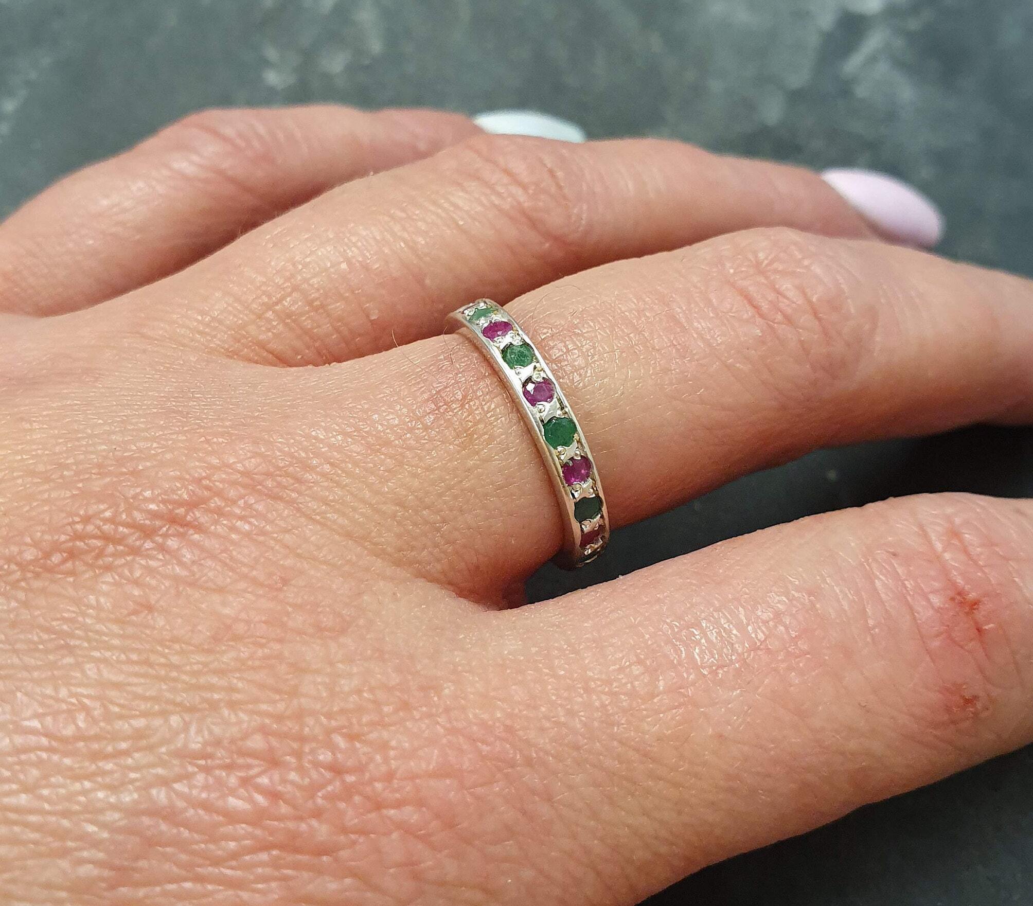 Eternity Ring, Ruby Band, Emerald Band, Birthstone Ring, Stackable Ring, Vintage Eternity Ring, Multistone Ring, Eternity Band, Silver Ring