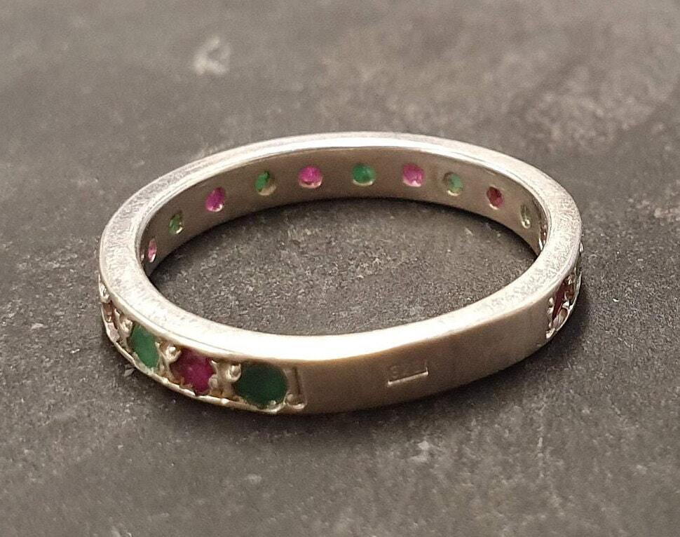 Eternity Ring, Ruby Band, Emerald Band, Birthstone Ring, Stackable Ring, Vintage Eternity Ring, Multistone Ring, Eternity Band, Silver Ring