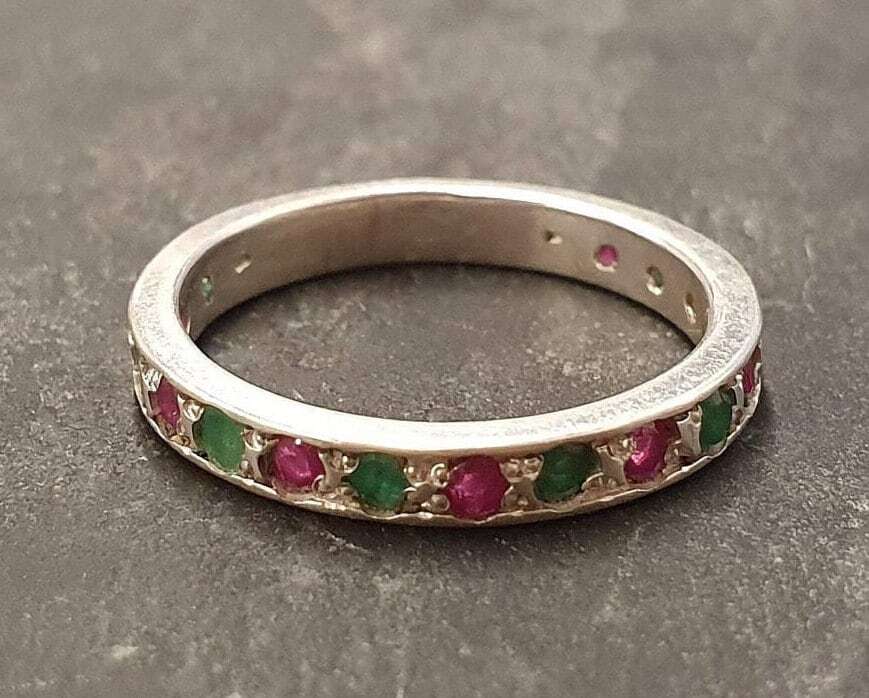 Eternity Ring, Ruby Band, Emerald Band, Birthstone Ring, Stackable Ring, Vintage Eternity Ring, Multistone Ring, Eternity Band, Silver Ring