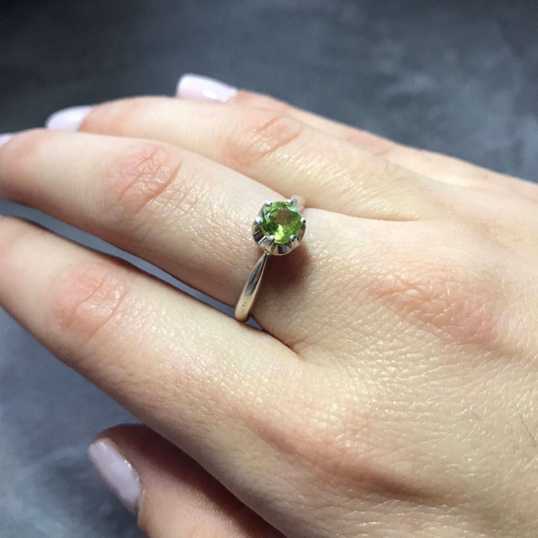 Peridot Ring, Natural Peridot, Green Dainty Ring, August Birthstone, Green Diamond Ring, Green Stackable Ring, August Ring, Real Silver Ring