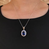 Vintage Sapphire Pendant - Princess Diana Necklace, Royal Blue Diamond Pendant