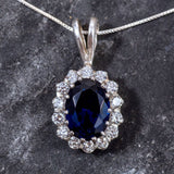 Vintage Sapphire Pendant - Princess Diana Necklace, Royal Blue Diamond Pendant