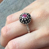 Round Ruby Ring - Red Flower Ring - Natural Ruby Ring