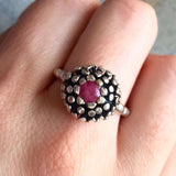 Round Ruby Ring - Red Flower Ring - Natural Ruby Ring