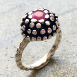 Round Ruby Ring - Red Flower Ring - Natural Ruby Ring