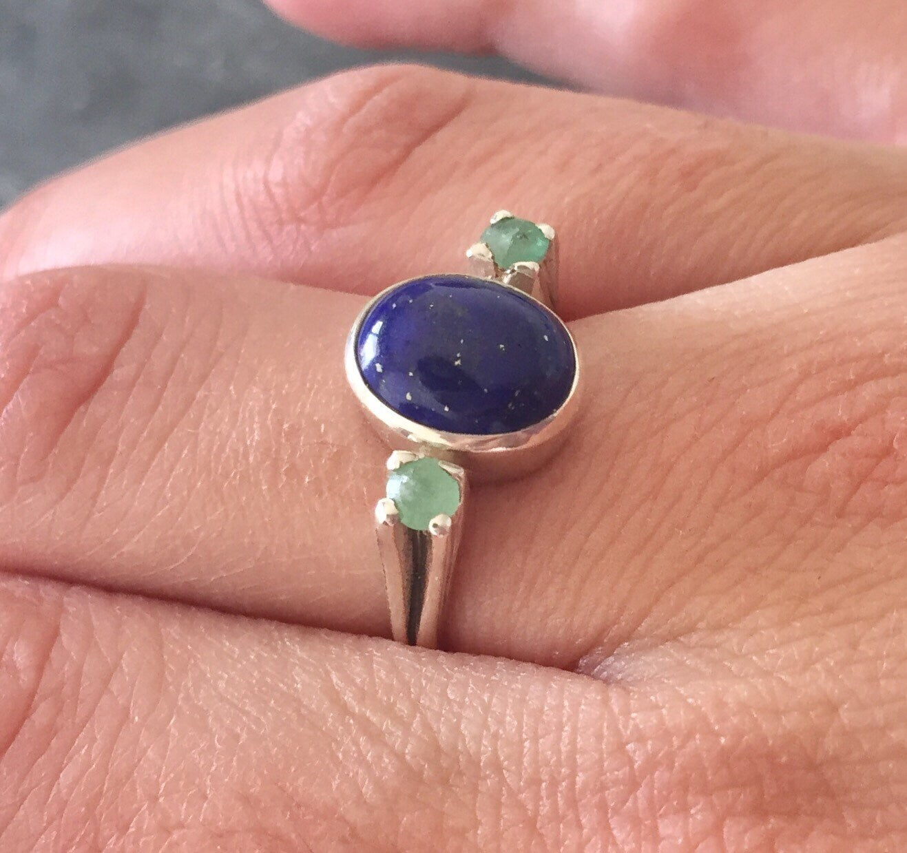 Lapis Ring, Emerald Ring, Natural Emerald, Natural Lapis, May Birthstone, Vintage Emerald Ring, Vintage Rings, Solid Silver Ring, Lapis