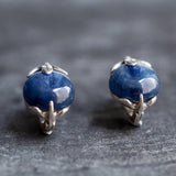 Kyanite Earrings - Real Blue Kyanite Earrings - Round Leaf Earrings