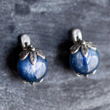 Kyanite Earrings - Real Blue Kyanite Earrings - Round Leaf Earrings