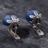 Kyanite Earrings - Real Blue Kyanite Earrings - Round Leaf Earrings