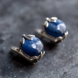 Kyanite Earrings - Real Blue Kyanite Earrings - Round Leaf Earrings