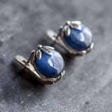 Kyanite Earrings - Real Blue Kyanite Earrings - Round Leaf Earrings