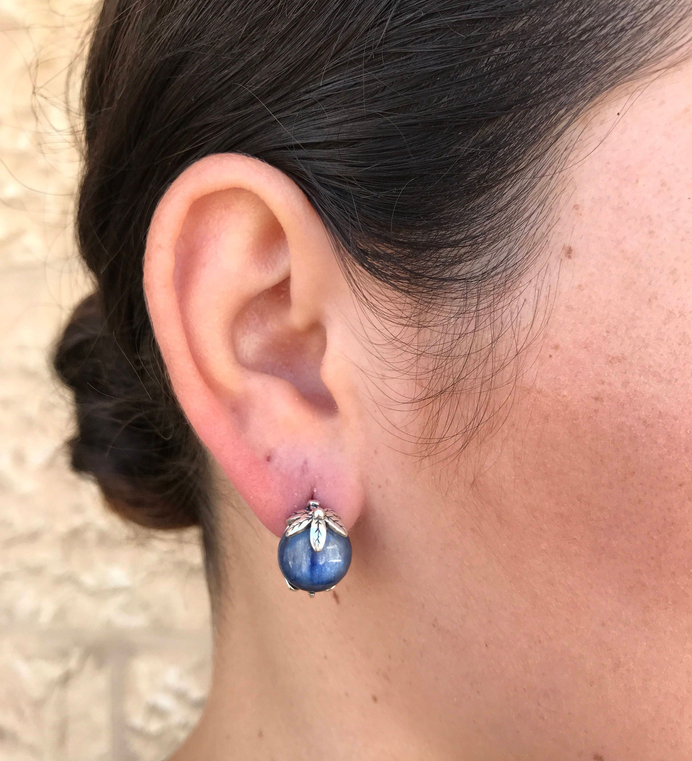 Leaf Earrings, Kyanite Earrings, Natural Kyanite, Flower Earrings, Blue Flower Earrings, Blue Earrings, Healing Stone, Solid Silver, Kyanite