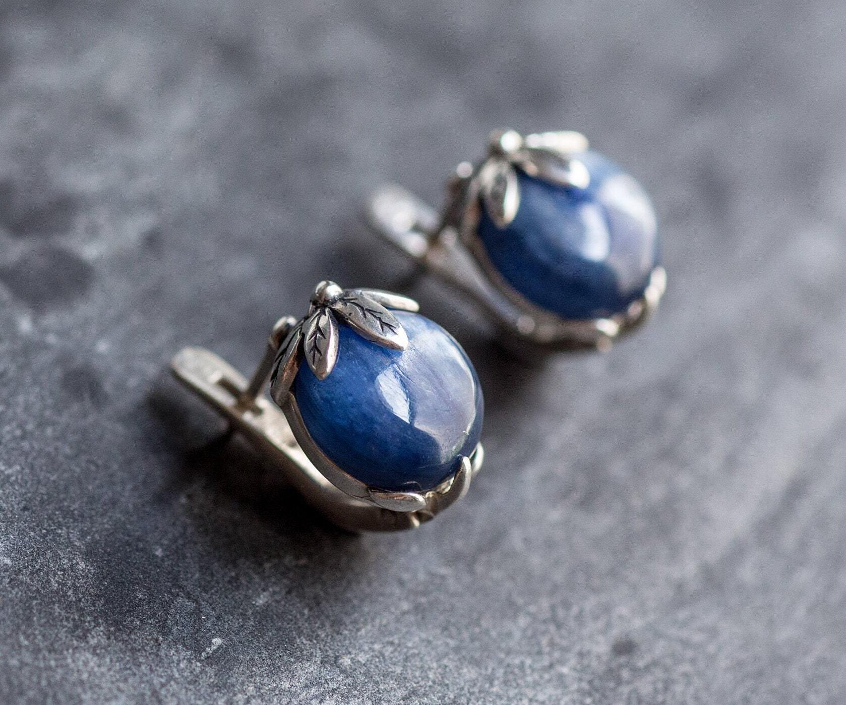 Leaf Earrings, Kyanite Earrings, Natural Kyanite, Flower Earrings, Blue Flower Earrings, Blue Earrings, Healing Stone, Solid Silver, Kyanite