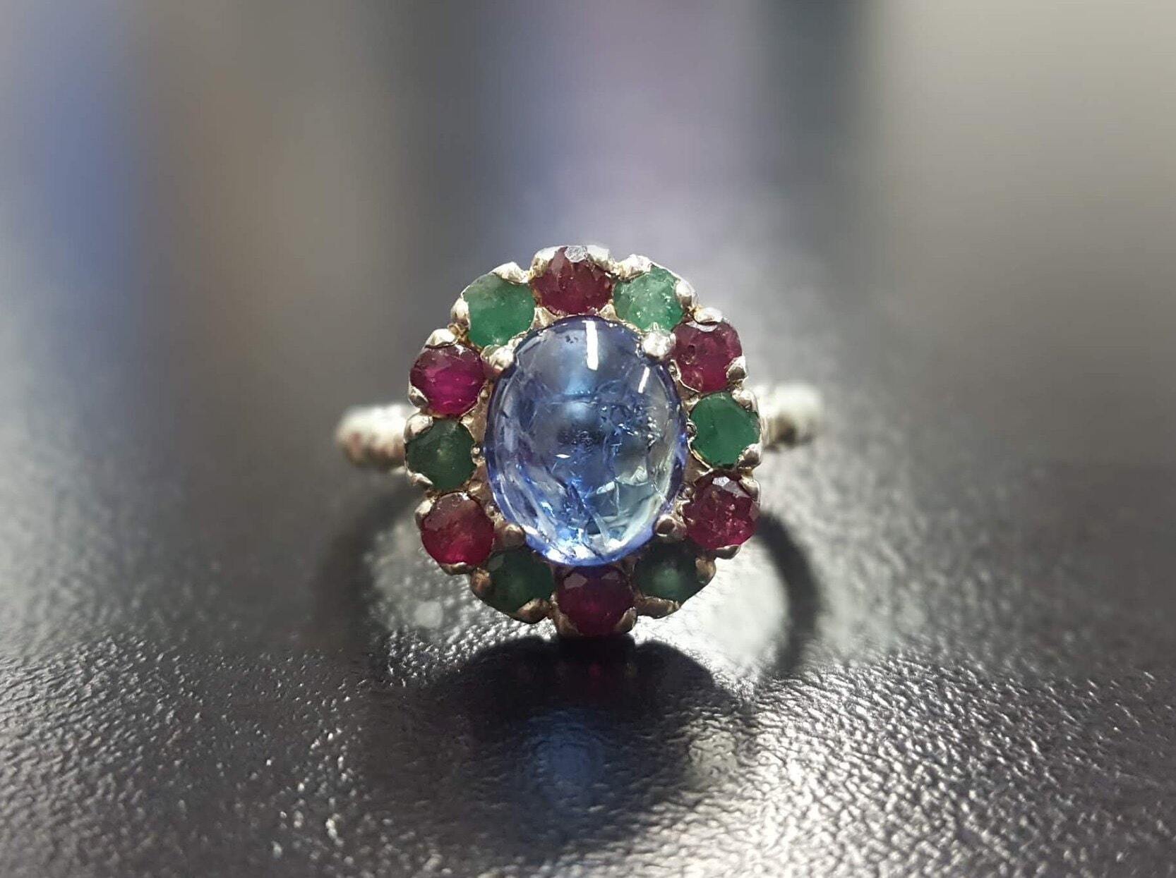 Tanzanite Ring, Natural Tanzanite, Ruby Ring, Emerald Ring, Victorian Ring, Unique Stone Ring, December Birthstone, Silver Ring, Tanzanite