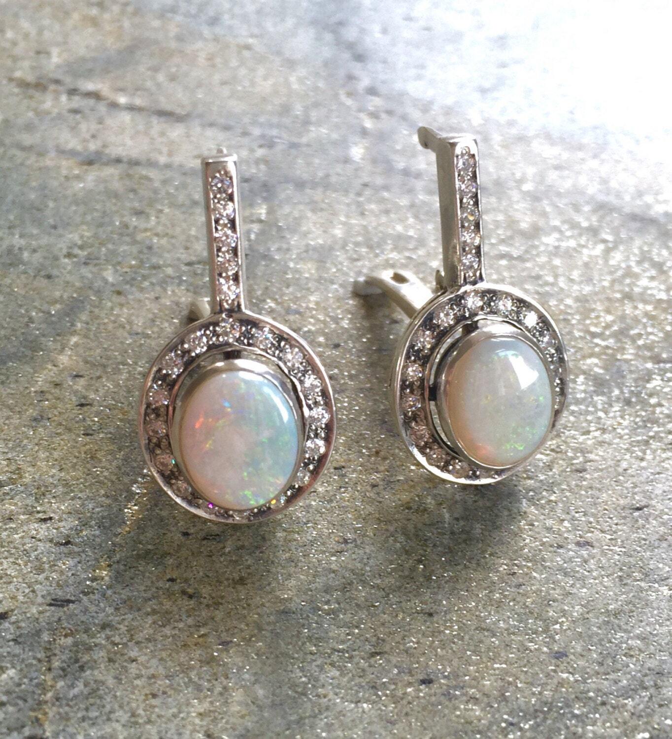 Long Opal Earrings, Natural Opal, Antique Earrings, Australian Opal, Vintage Earrings, Oval Earrings, Victorian Earrings, Silver Earrings