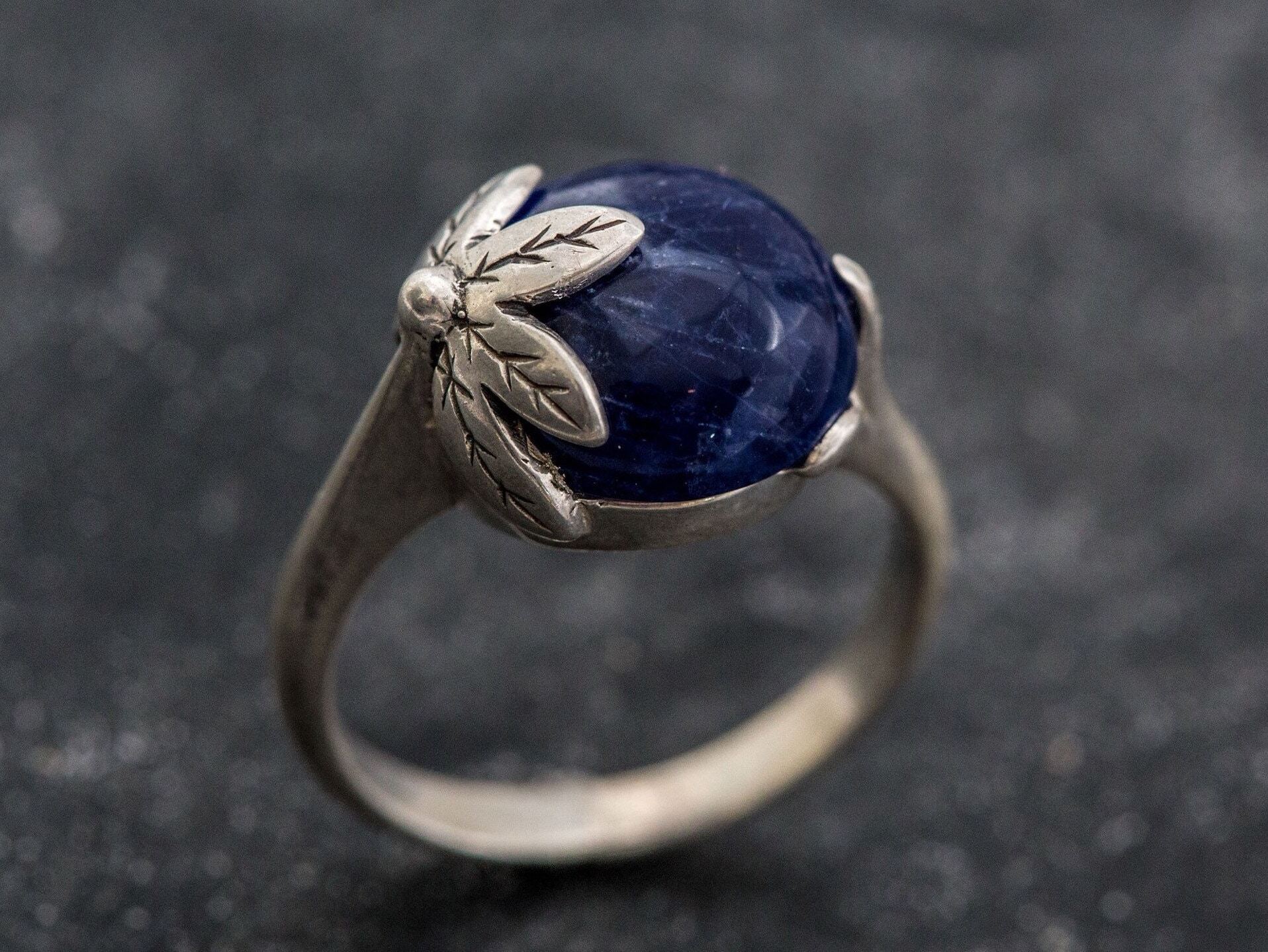 Blue Leaf Ring, Sodalite Ring, Natural Sodalite, Blue Ring, Vintage Blue Ring, Blue Sodalite Ring, Leaf Ring, Solid Silver Ring, Sodalite