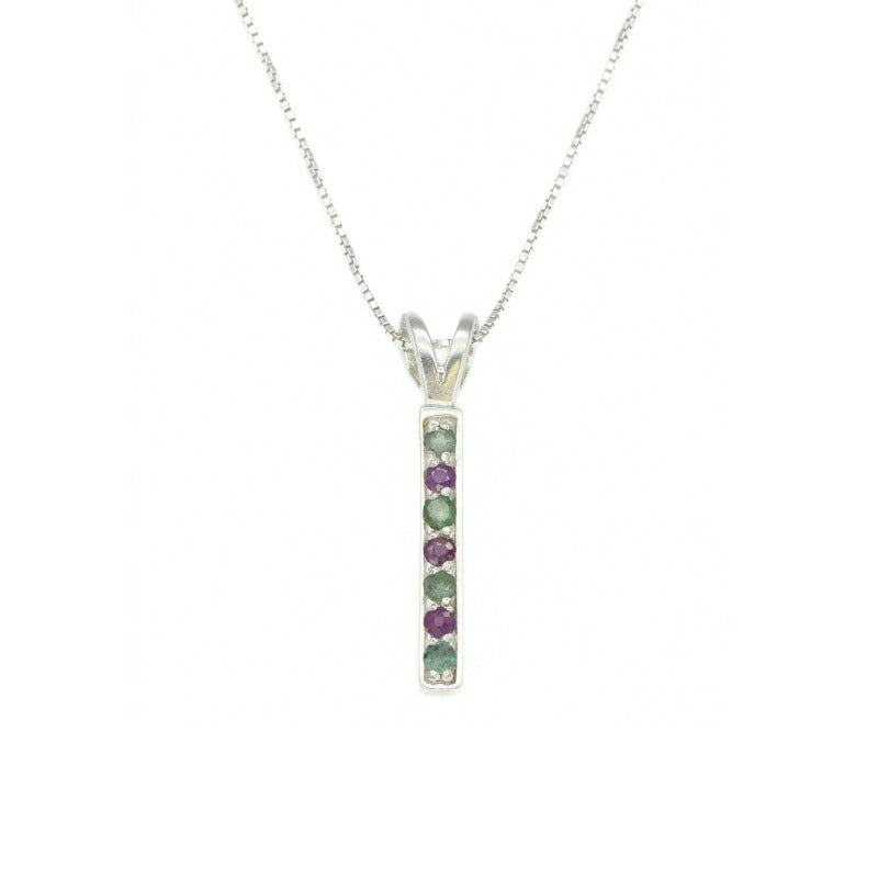 Emerald Ruby Pendant, Bar Necklace, Gemstone Pendant, Natural Emerald, Natural Ruby, Layered Necklace, Minimalist Necklace, Solid Silver